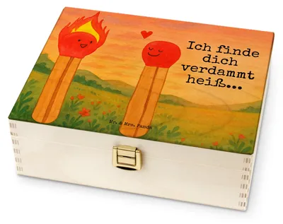Produktbild von Mr. & Mrs. Panda Teebox Streichhölzer Design - Weiß - Geschenk, Liebesbeweis, Teedose, für Paare, Hocheitstag, Liebesgeschenk, Teekasten, Holz