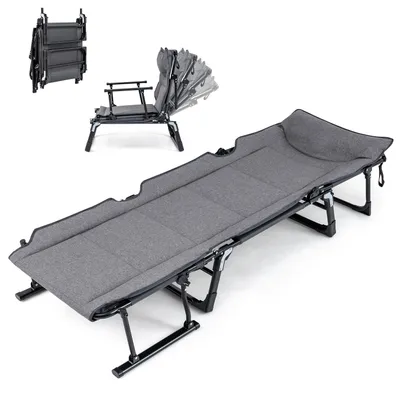 Image de Chaise longue pliable COSTWAY, chaise longue de jardin 3 en 1 avec appui-tête et dossier réglable, chaise longue de camping et lit pliant pouvant supporter jusqu'à 200 kg, 180 x 66,5 x 38 cm