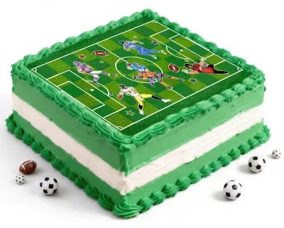 Produktbild von Essbarer Fußball-Kuchenaufsatz, 28 x 20 cm, Fußballfeld-Kuchendekoration, Fußball-Kuchenaufsatz, für selbstgemachte Fußballkekse, Desserts, Fondant, Kuchendekoration
