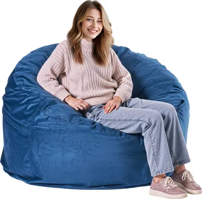 Produktbild von VEVOR runder Sitzsack Sitzkissen Bean Bag Erwachsene gefüllt mit niederländischem Samt & hochdichtem Schaumstoff, für Schlafzimmer Blau