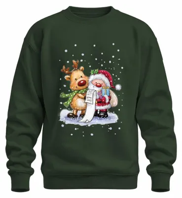 Produktbild von Santa Claus Rudolf Rentier Wunschzettel Geschenk Christmas Sweatshirt Pullover, Flaschengrün, 3XL