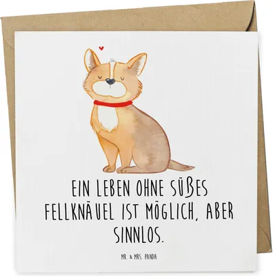 Produktbild von Mr. & Mrs. Panda Klappkarte Hund Glück - Weiß - Geschenk, faltkarte, Spruch, doppelkarte, anlasskarte, Glückwunschkarte, Sprüche, Liebe, Grußkarte, Herz, Corgie