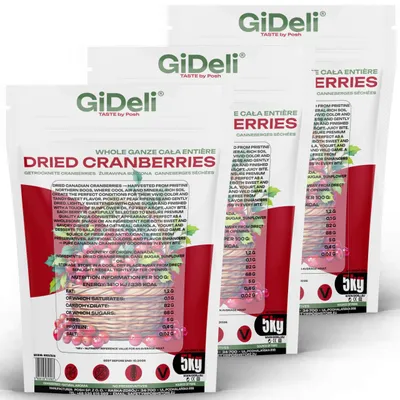 Immagine prodotto di Mirtilli essiccati, 15 kg. Frutti interi, succosi, adatti a vegani. Ideali come snack, per muesli o per la preparazione di dolci. GiDeli
