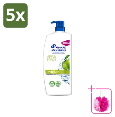 Zdjęcie produktu dla 5 x Szampon Head & Shoulders Anti-łupież, zapach jabłkowy, z dozownikiem, pojemność 1000 ml - zestaw ekonomiczny - 5 sztuk
