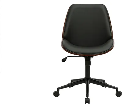 Produktbild von Miliboo - Schreibtischstuhl mit schwarzen Rollen und dunklem Holz DOUGLAS