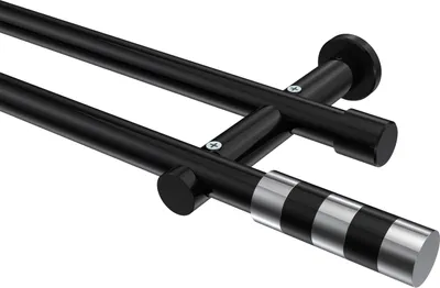 Produktbild von Interdeco Gardinenstange / Vorhangstange Schwarz, Typ Platon Mavell (Zylinder Bicolor) ohne Ringe, 20 mm Ø 2-läufig, 120 cm