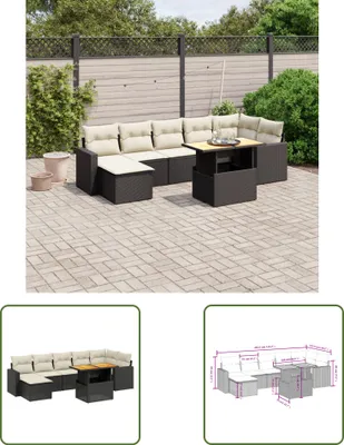 Produktbild von The Living Store 8-tlg. Garten-Sofagarnitur mit Kissen Schwarz Poly Rattan