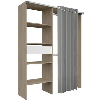 Produktbild von Schrankanordnung mit Vorhang - Eichendekor - 1 Schublade - L 143,5 XP 48 XH 181,9 cm - BARI