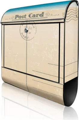 Produktbild von banjado Design Briefkasten Stahl schwarz mit Zeitungsfach pulverbeschichtet "Postkarte" 38x46x12,5cm & 2 Schlüssel - Postkasten A4 Einwurf inkl. Montagematerial [BK 10316]