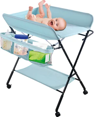 Produktbild von Baby Wickeltisch Klappbar Wickelkommode Wickelregal Wickelkombination 80x66x98cm Blau