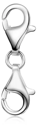 Doppelter Karabiner-Verschluss aus 925er Silber, deal zur sicheren Verbindung von Schmuckelementen - in Vorderansicht präsentiert.