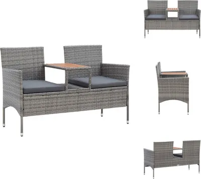 Image de vidaXL Banc de jardin 2 places avec table de thé 143 cm Poly rotin gris - Bancs de jardin