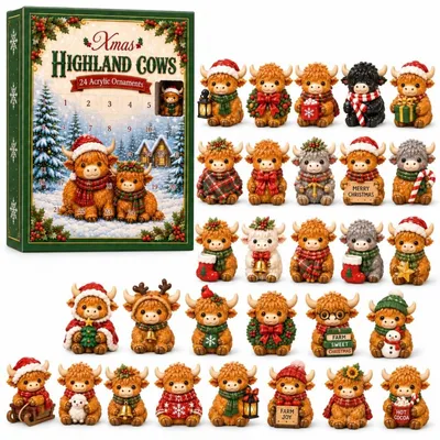 Obrázek produktu pro Adventní kalendář 2026 Highland kráva Odpočítávání 24 dní s 3D ozdobami B