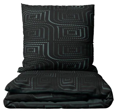 Produktbild von Baumwolle Bettwäsche 4-teilig Set 155x200 cm Wendebettwäsche Schwarz Petrol modernes Design mit Reißverschluss