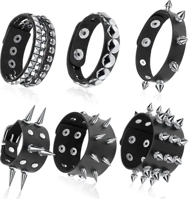 Produktbild von 6 Stück Nietenarmbänder Punk-Ledernieten Armband Manschette für Männer Frauen Halloween Zubehör