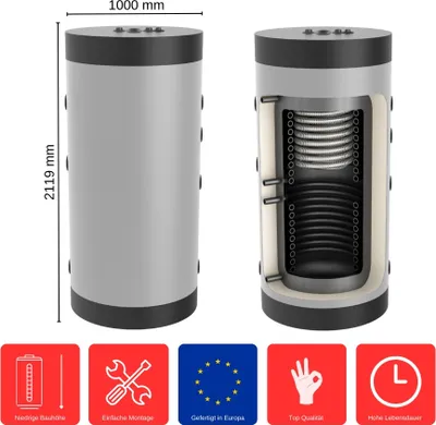 Produktbild von Hygiene-Kombispeicher 1000 L HK-2-1000 Standspeicher Warmwasserspeicher Boiler