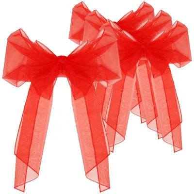 Produktbild von com-four® 4x Stuhlhussen Weihnachtsschleife Organza, Schleifenband für den Stuhl als Dekoration zu Weihnachten, Hochzeit, Mottopartys