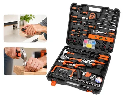 Productafbeelding van Gereedschapset, 216 onderdelen, hoogwaardig staal, ergonomisch ontwerp, draagbare opbergtas, veelzijdig voor reparaties