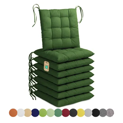 Produktbild von Lavea® Sitzkissen 40x40 cm - 8er Set, mit Stoffbändern – Outdoor & Indoor – waschbar & wetterfest – für Gartenstuhl, Balkon – Dunkelgrün