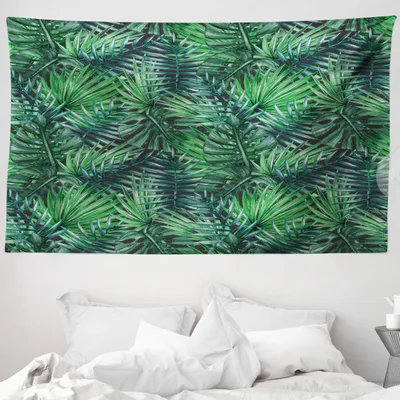 Produktbild von ABAKUHAUS Blatt Wandteppich, Watercolored Wald Blätter aus Weiches Mikrofaser Stoff Waschbar ohne Verblassen Digitaldruck, 230 x 140 cm, Grün Dunkelgrün