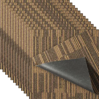 Produktbild von Wiederverwendbare Teppichfliesen, 50 x 50 cm große Teppichquadrate mit integrierter Polsterung, weich gepolsterte Teppichfliesen, einfache DIY-Verlegung für Schlafzimmer und Wohnzimmer (12 Fliesen, verschiedene Brauntöne)