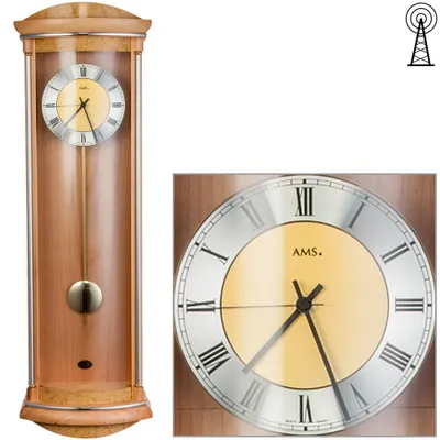 Produktbild von AMS 5080/16 Wanduhr Funk Funkwanduhr analog mit Pendel Holz Erle Pendeluhr