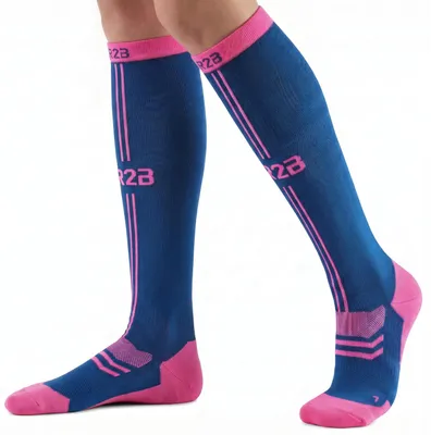 Produktbild von R2B Sport-Kompressionsstrümpfe Damen & Herren – Laufsocken, Sportsocken & Reisekompressionsstrümpfe – Größe M (37–41) Blau/Rosa