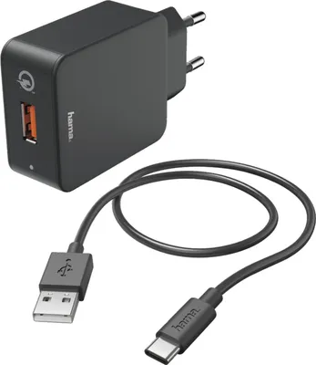 Produktbild von Hama Ladeset, Ladegerät QC3.0 + USB-C Kabel, 1,5m, schwarz