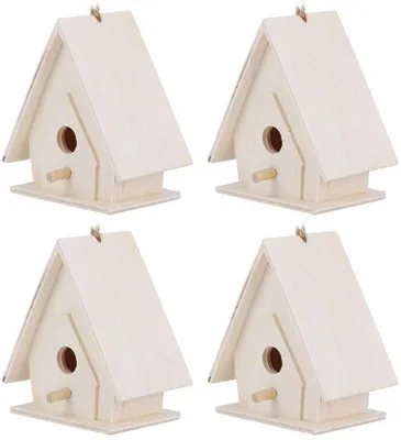 Produktbild von Holz-Vogelhäuser, 4 Stück mit Pfahl. Langlebiges, wetterfestes Holz für Garten oder Innenhof. Vogelhaus zur Dekoration