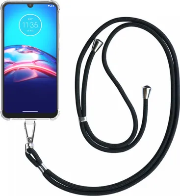 Produktbild von Handyhülle passend für Motorola Moto E6s Transparent ShockProof mit abnehmbarem Universal-Telefonkabel - Schutzhülle Silikon ShockProof mit Lanyard - Smartphonics