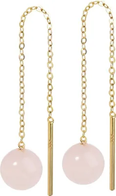 Produktbild von Paar Echt Rosenquarz Durchzieher 6mm Gelbgold 333 8k Gold Ohrringe Ohrhänger
