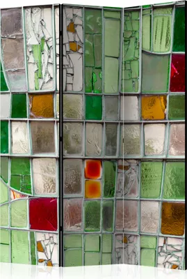Produktbild von 3-teiliger Einseitiger Vlies Paravent - Emerald Stained Glass 135x172 cm Muster f-B-0088-z-b