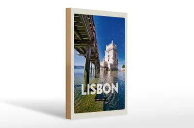 Produktbild von Holzschild Reise 20x30cm Lisbon Portugal Meer Urlaub