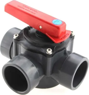 Produktbild von Profec 3-Wege-Zylinderhahn PVC-U 50/63 mm Klebemuffe/Klebestutzen 6bar Grau