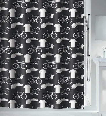 Produktbild von Spirella Anti-Schimmel Duschvorhang - Anti-Bakteriell, waschbar, wasserdicht, Polyester, „Patchwork“ 180x180cm Schwarz