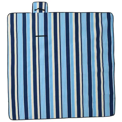 Obrázok produktu pre Pikniková deka skladacia modrá a biela pruhy 200x200 cm zamat