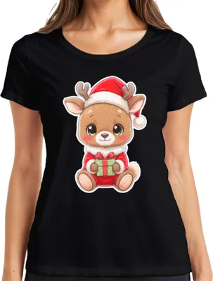 Obrázok produktu pre Roztomilý sob vianočný darček pre deti Kawaii Cute Cartoon Dámske tričko, čierne, S