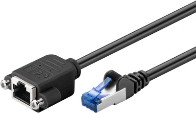 Productafbeelding van Goobay 65642 CAT 6A verlengkabel, S/FTP (PiMF), zwart, 1 m - koperen geleider (CU), halogeenvrije kabelmantel (LSZH), met montageflens