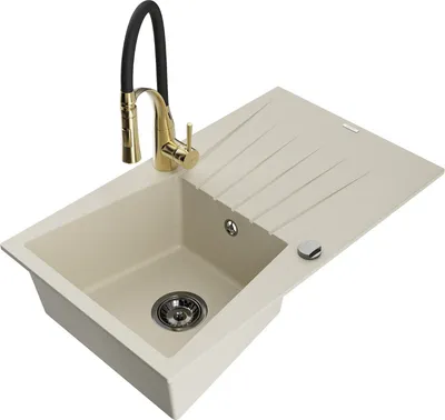 Produktbild von Mexen Cesar 1 Becken-Granitspüle mit Abtropffläche und Mischbatterie Aster, Beige - 6514-69-73450-57-B