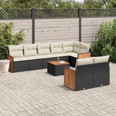 Produktbild von 9-tlg. Garten-Sofagarnitur - mit Kissen Schwarz Poly Rattan - Gartenmöbelset 3227834