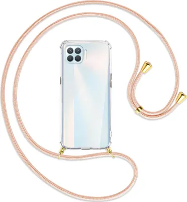 Produktbild von Handykette Backcover-Schutzhülle mit Band (Metall goldfarben) für Oppo A93 - rose peach