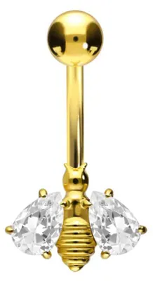 Produktbild von Bauchnabelpiercing Titan Bananabell mit Innengewinde KRISTALLBIENE Gold Stablänge: 8mm