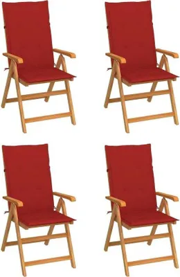 Immagine prodotto di Sedie da giardino in teak massiccio con cuscini rossi, set da 4