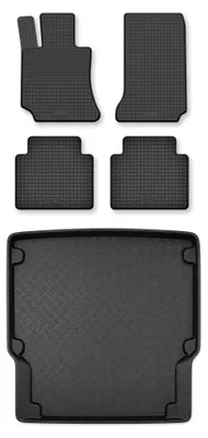 Productafbeelding van Rubberen automatten + kofferbakmat voor Mercedes-Benz Klasa E W212 2009-2016 (sedan) – 5-delig, zwart, op maat – Wielganizator Semi-Universal