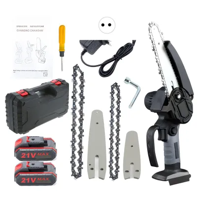 Obrázok produktu pre Mini akumulátorová reťazová píla 4 palce 6 palcov s 2 reťazami, 21V batéria, bezpečnostný zámok, prenosná elektrická reťazová píla na rezanie dreva, konárov a starostlivosť o stromy