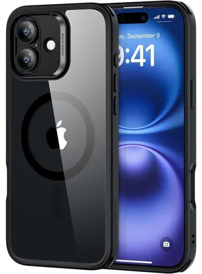 Image de Coque de protection pour iPhone 16 (6,1 pouces), compatible MagSafe, antichoc, conforme à la norme militaire, transparente noire