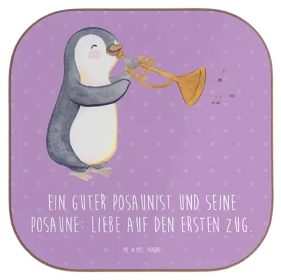 Produktbild von Mr. & Mrs. Panda Tischuntersetzer Posaune Liebe - Lavendeltraum - Geschenk, Untersetzer für Gläser, Musik, Instrument, Musikinstrument, Glas, Musiker, Holzuntersetzer