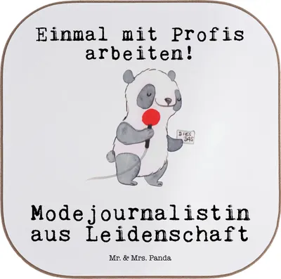 Produktbild von Mr. & Mrs. Panda Untersetzer für Gläser Modejournalistin Leidenschaft - Weiß - Geschenk, gläseruntersetzer, Ausbildung, Tischuntersetzer, Spruch, Holzuntersetzer, Coaster
