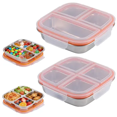 2er-Pack Edelstahl Lunchbox 3+4 Fächer, 600+700 ml