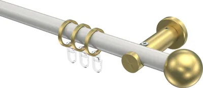 Produktbild von Interdeco Gardinenstange / Vorhangstange Weiß / Messing-Optik, Typ Platon Luino (Kugel), 20 mm Ø 1-läufig, 420 cm